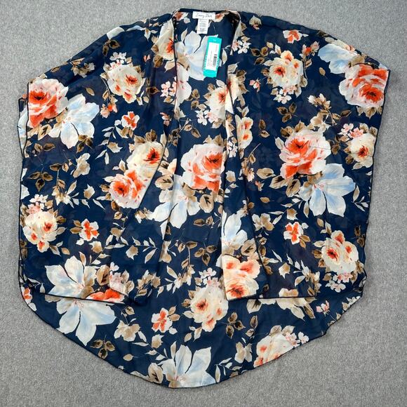 Emory Park Open Front Kimono Duster Cardigan Women's XS Sheer Blue Floral New - Picture 1 of 6